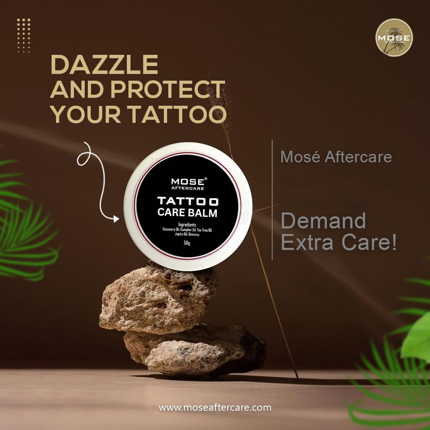 Mose Tattoo Care Balm (50g) With Beeswax, Natural Essentials Oils & Fragrance. 100% Organic & Hand Made Tattoo Care Balm