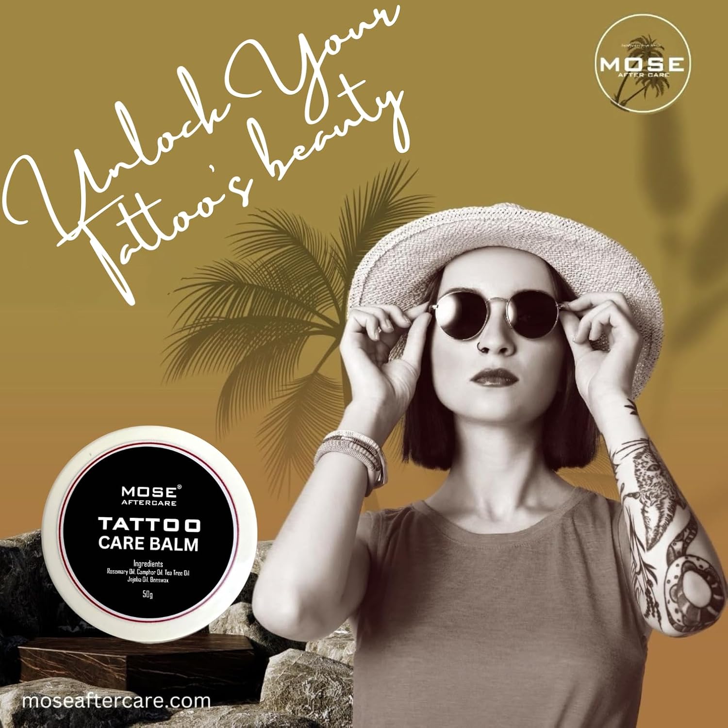 Mose Tattoo Care Balm (50g) With Beeswax, Natural Essentials Oils & Fragrance. 100% Organic & Hand Made Tattoo Care Balm