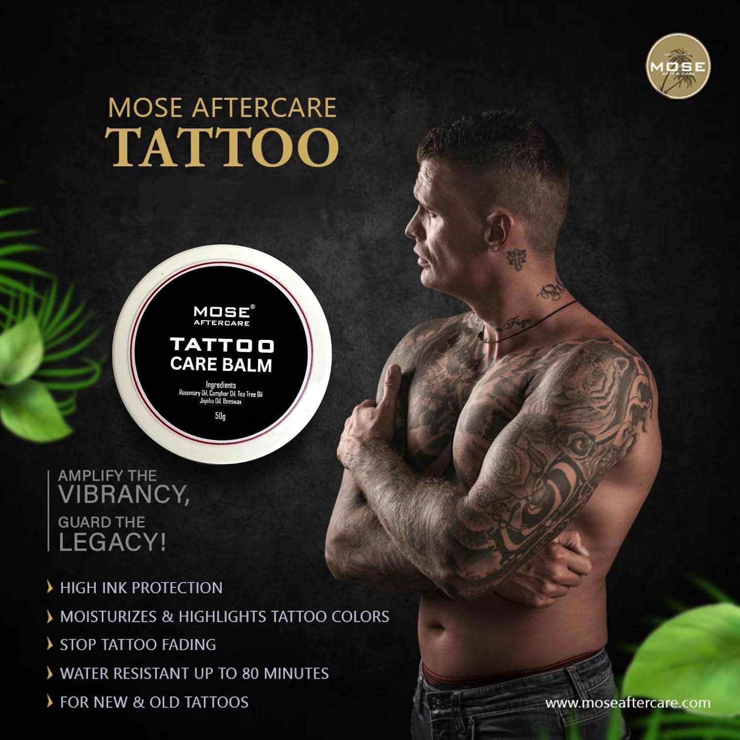 Mose Tattoo Care Balm (50g) With Beeswax, Natural Essentials Oils & Fragrance. 100% Organic & Hand Made Tattoo Care Balm